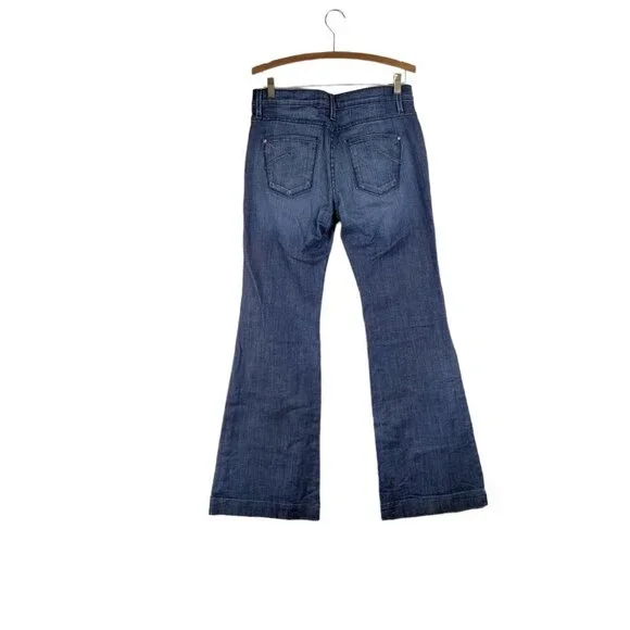 James Jeans Humphrey Wide Flare Leg Mid Rise Dry Aged Denim Dark Blue Size 31 - Picture 2 of 11
